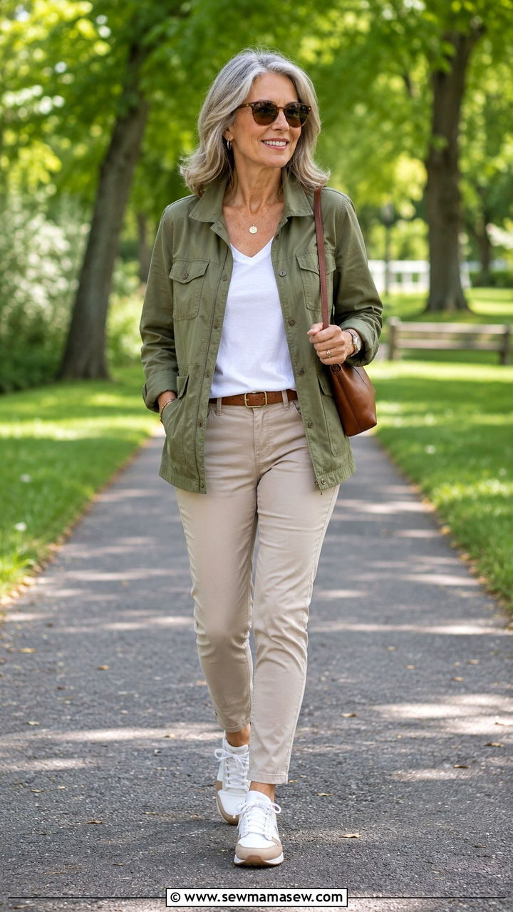 Utility Jacket with Chinos Outfit - 30 Trendy outfits for women over 50