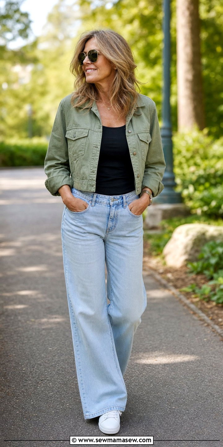 Utility Jacket with Light Wash Jeans and White Sneakers - 25 comfortable outfit ideas for women over 40