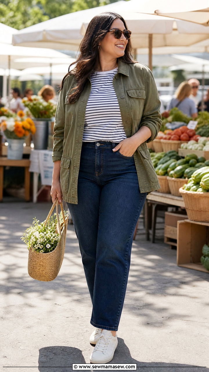 Utility Jacket with Straight Leg Jeans for Wide Hips - 25 casual outfits for women with wide hips