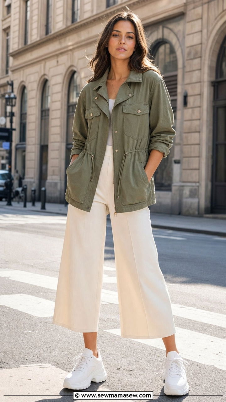 Utility Jacket with Wide Leg Cropped Trousers - 25 Early March outfit ideas
