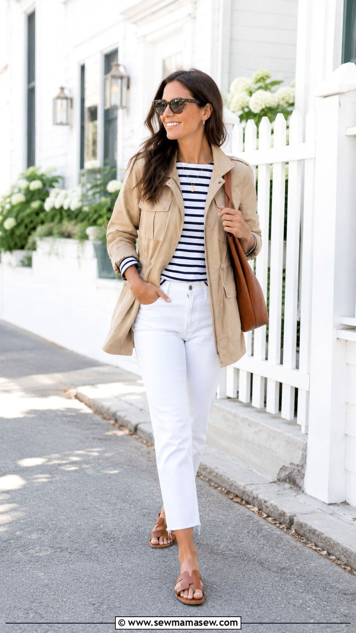 Utility Jacket with a Striped Top and Cropped Jeans - 30 Spring outfits with utility jacket