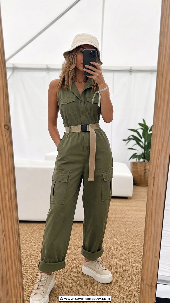 Utility Jumpsuit And Bucket Hat Outfit - 25 Firefly Festival outfit ideas