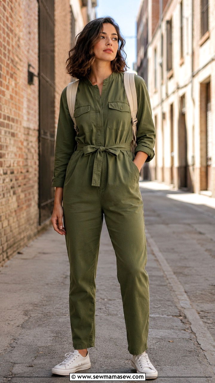 Utility Jumpsuit With Canvas Sneakers - 20 Outfit ideas for inverted triangle body