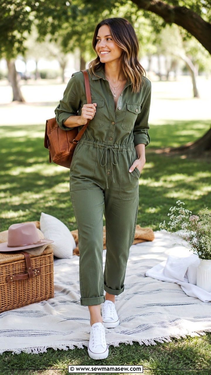 Utility Jumpsuit With Canvas Sneakers - 30 May Mother's Day outfit ideas
