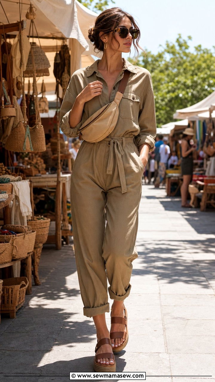 Utility Jumpsuit With Chunky Sandals - 25 Effortless summer outfit ideas 2026