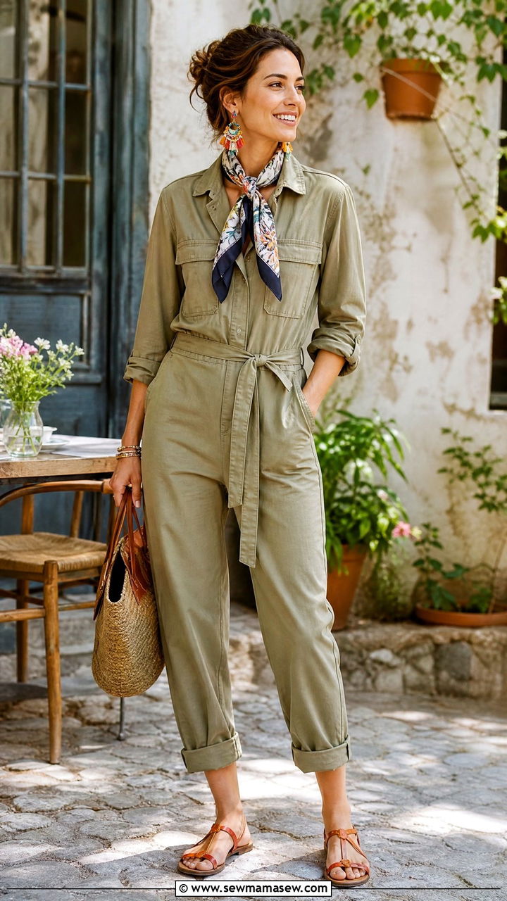 Utility Jumpsuit With Colorful Accessories For Brunch - 25 Brunch outfit ideas with friends casual
