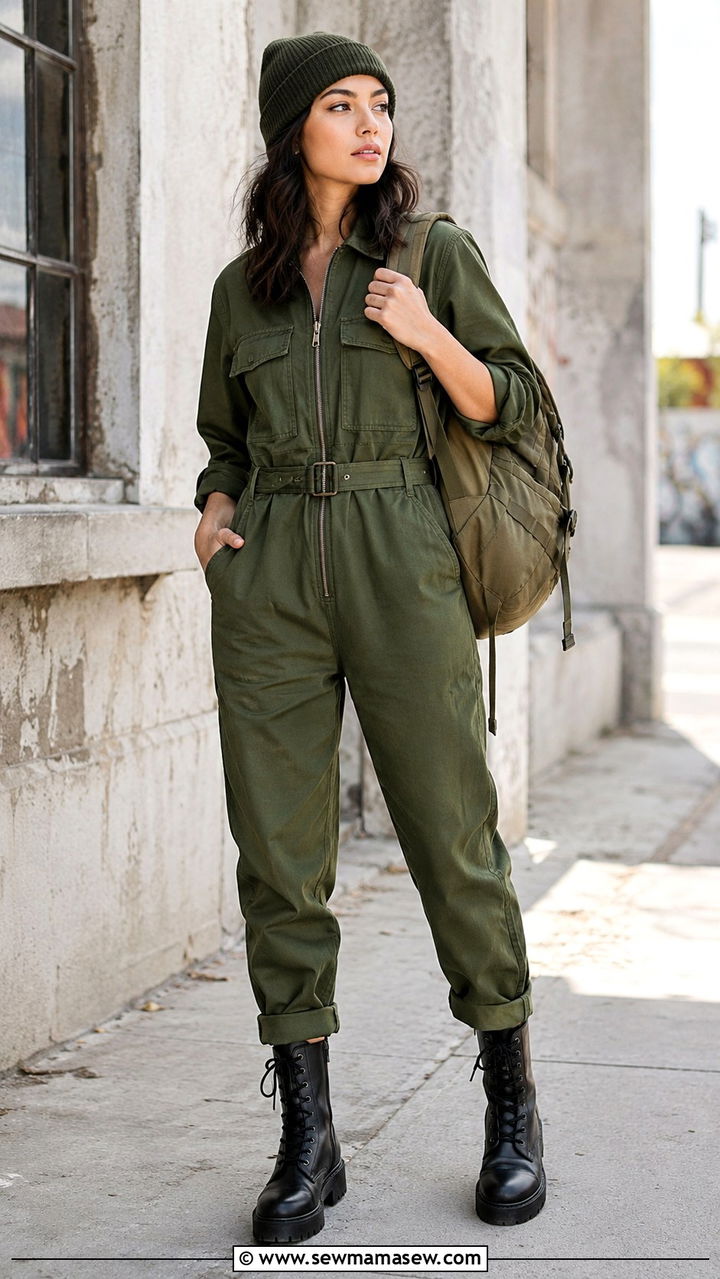 Utility Jumpsuit With Combat Boots - 30 How to style a jumpsuit in spring