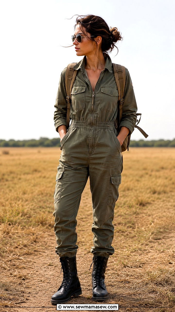 Utility Jumpsuit With Combat Boots - 30 spring boots outfit ideas