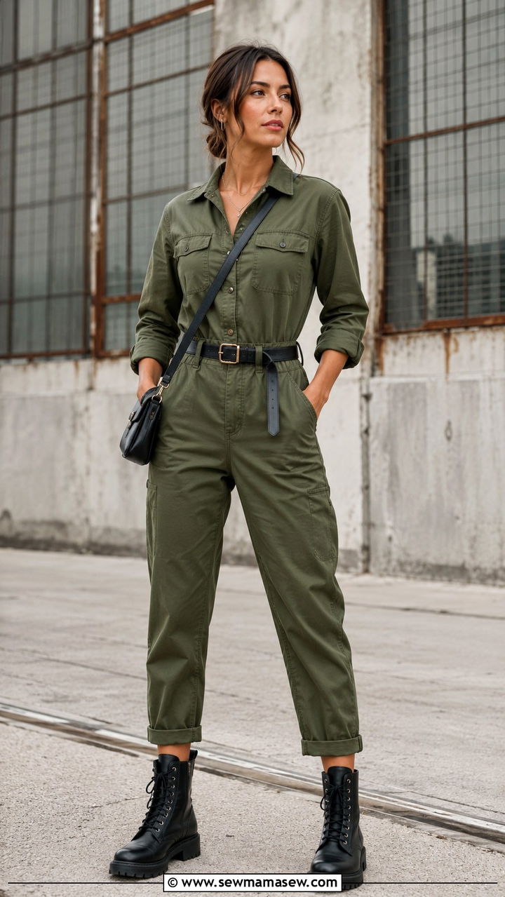 Utility Jumpsuit With Combat Boots - 30 Spring outfits with boots