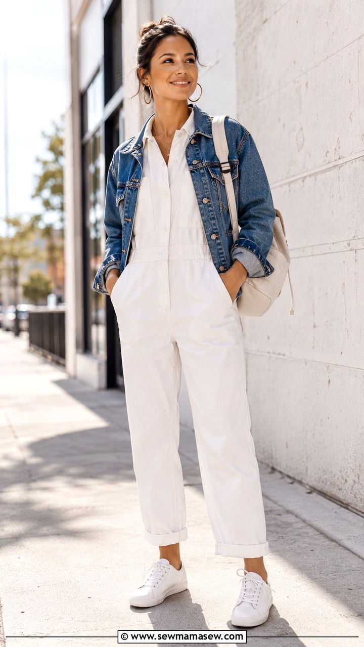 Utility Jumpsuit With Denim Jacket - 30 Utility jumpsuit outfit ideas