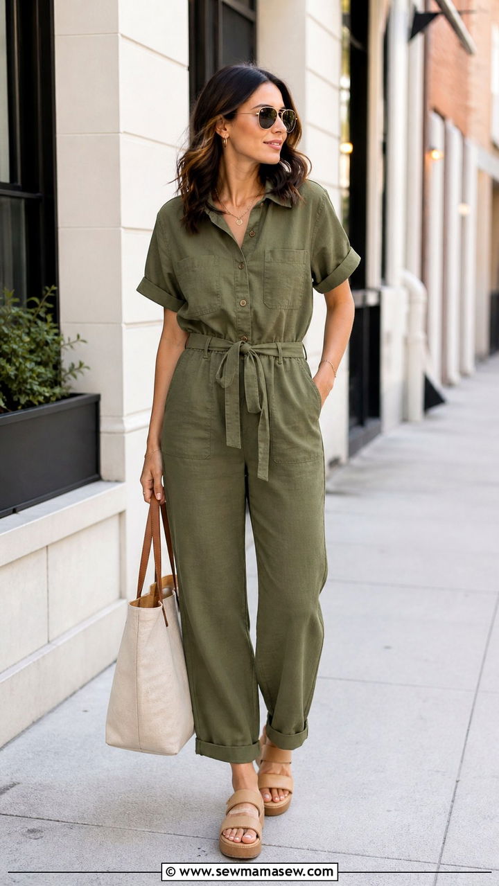Utility Jumpsuit With Flat Platform Sandals - 40 spring aesthetic outfit ideas