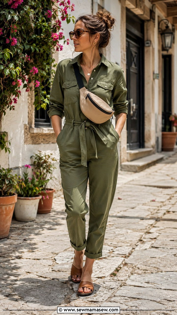 Utility Jumpsuit With Flat Sandals - 30 Late April outfit ideas