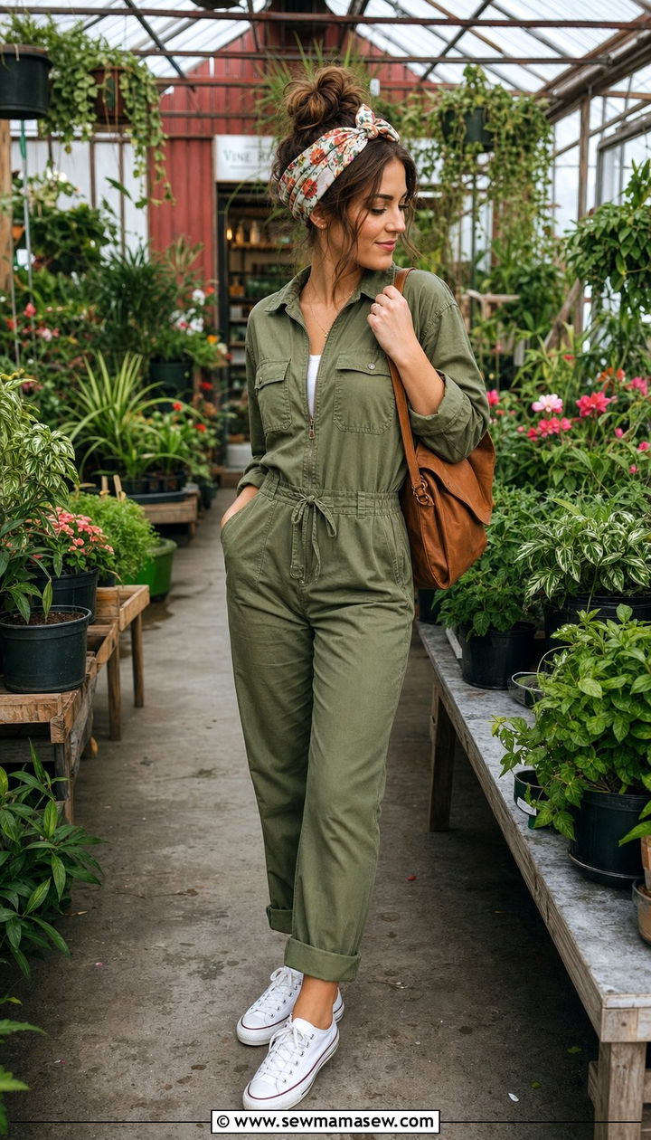 Utility Jumpsuit With Floral Bandana - 25 Cottagecore outfits 2026