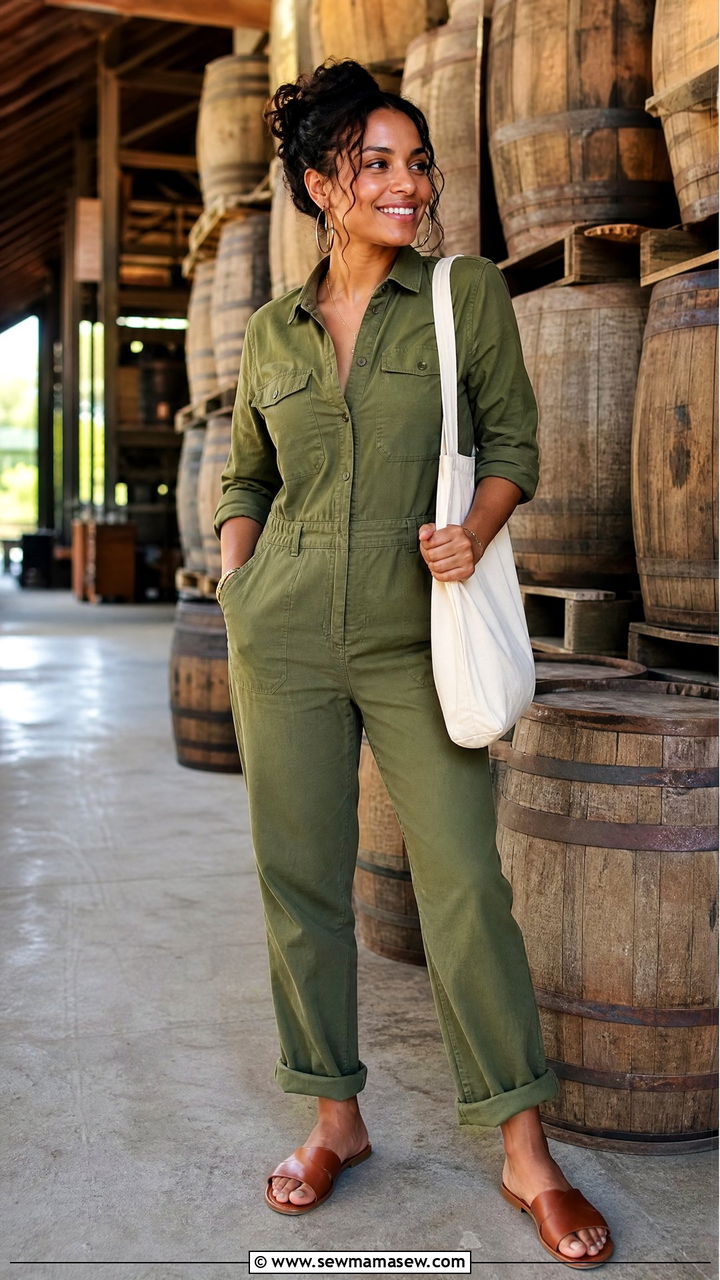Utility Jumpsuit With Leather Slide Sandals - 40 What to wear in Jamaica