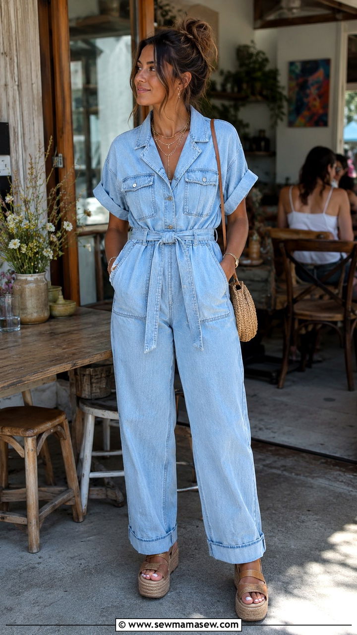 Utility Jumpsuit With Platform Sandals - 30 Brunch outfit ideas Sunday chic