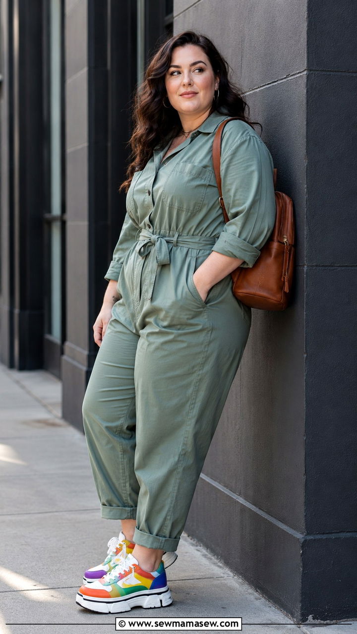 Utility Jumpsuit With Platform Sneakers - 25 Plus size outfit ideas for 18-20