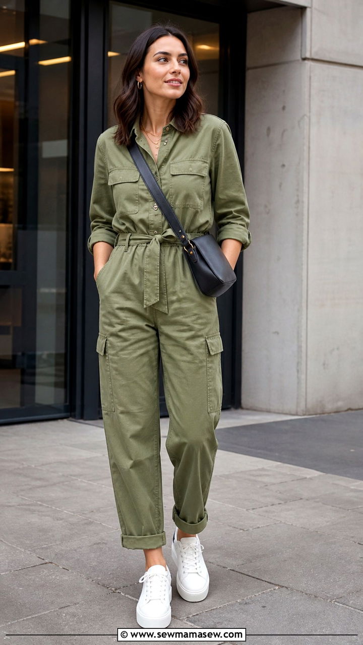 Utility Jumpsuit With Platform Sneakers - 40 cute sneaker outfits