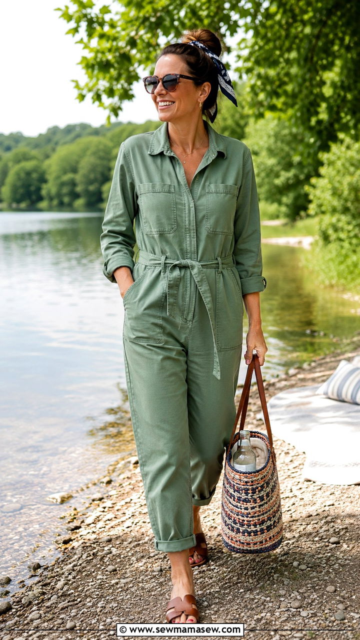 Utility Jumpsuit With Sandals Picnic Look - 30 Picnic outfits for women over 40