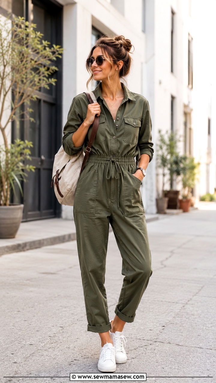 Utility Jumpsuit With White Sneakers - 30 Pinterest outfits to copy