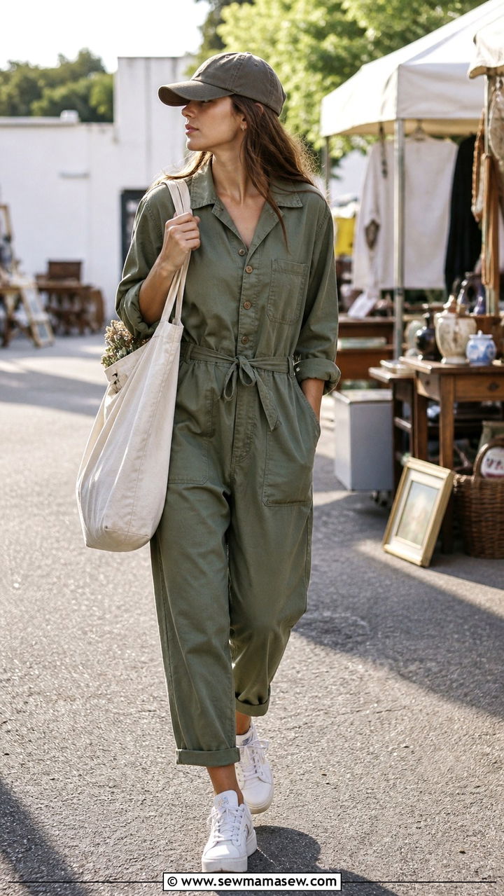 Utility Jumpsuit With White Sneakers Shopping Outfit - 40 Shopping outfit ideas