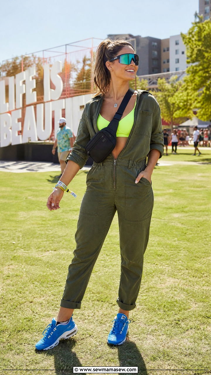 Utility Jumpsuit and Colorful Sneakers Outfit for Life Is Beautiful - 25 Life is Beautiful outfit ideas