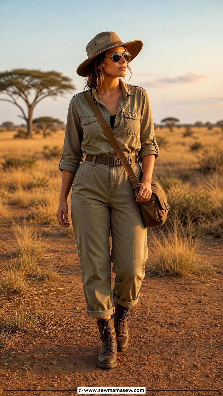 Utility Jumpsuit and Combat Boots Safari Look - 25 vacation outfits inspo