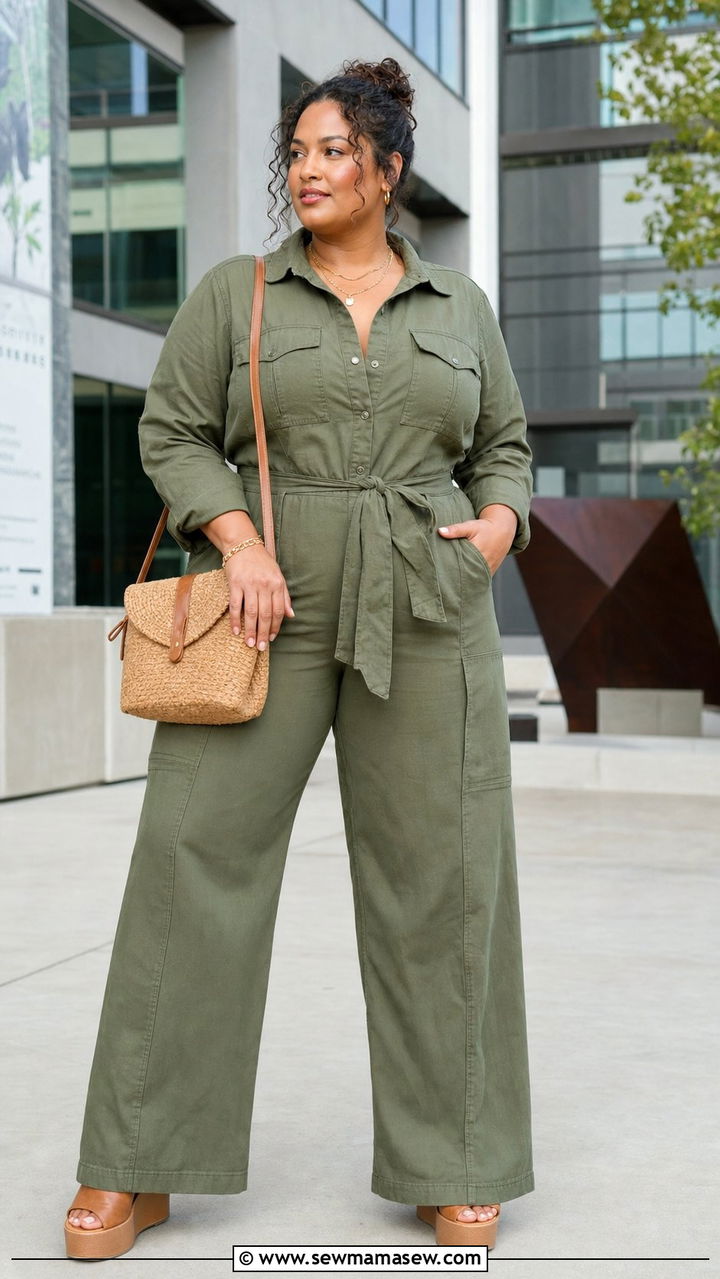 Utility Jumpsuit and Platform Sandals College Outfit - 25 College outfit ideas plus size