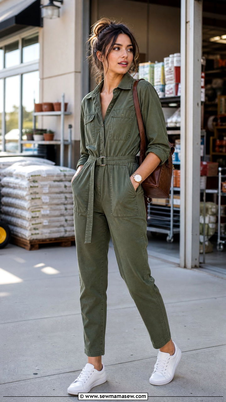 Utility Jumpsuit and Sneakers Errands Outfit - 30 errands outfits ideas