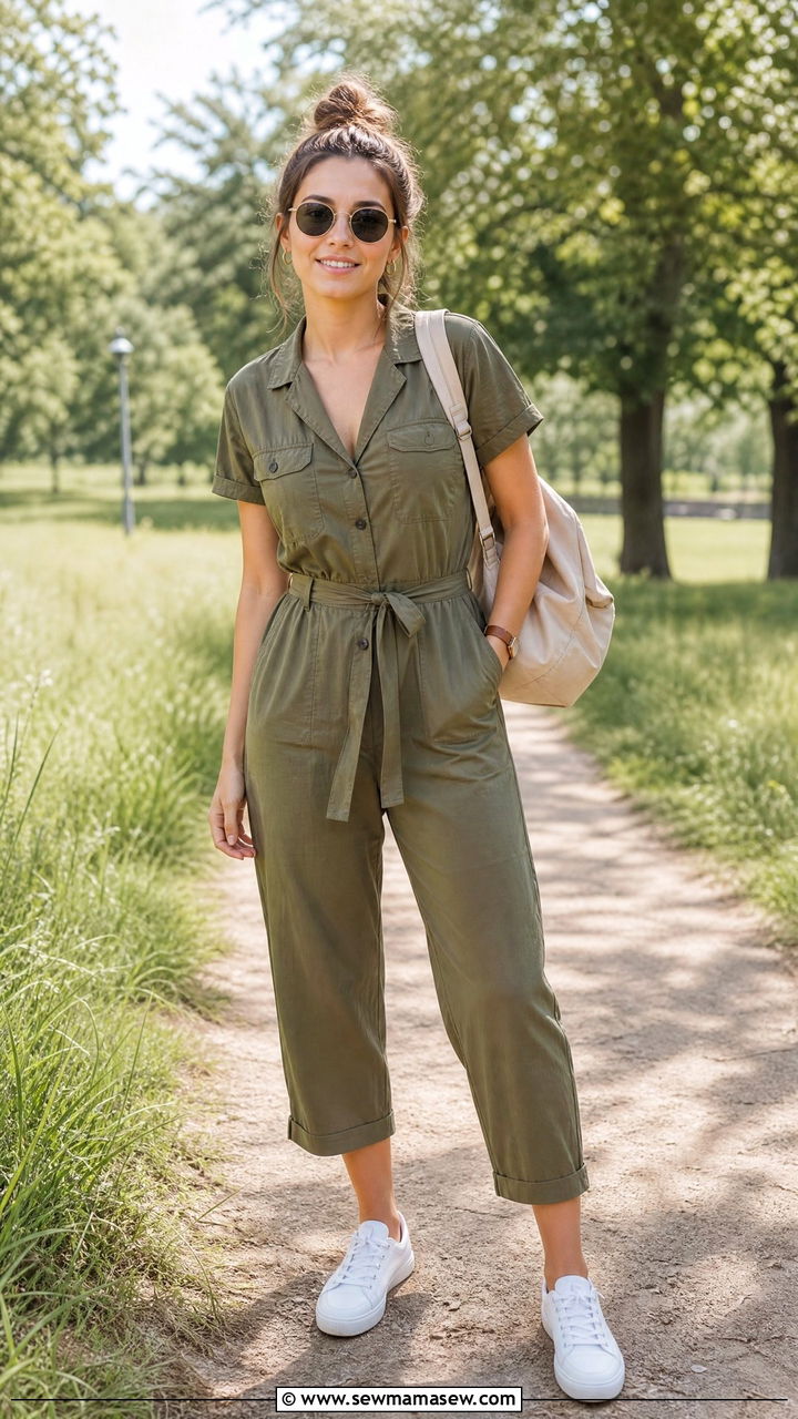 Utility Jumpsuit and Sneakers Park Outfit - 30 Summer park outfits