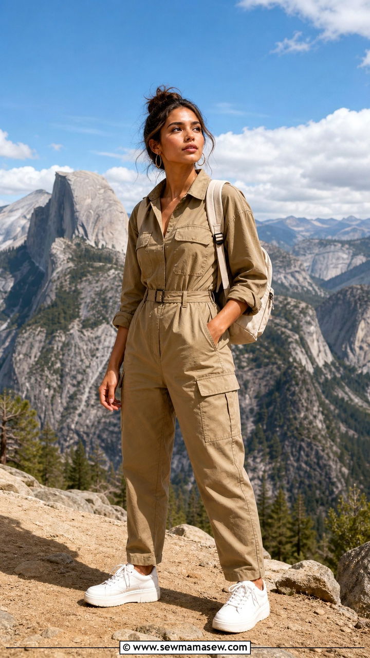 Utility Jumpsuit and Sneakers - 40 Spring travel outfits