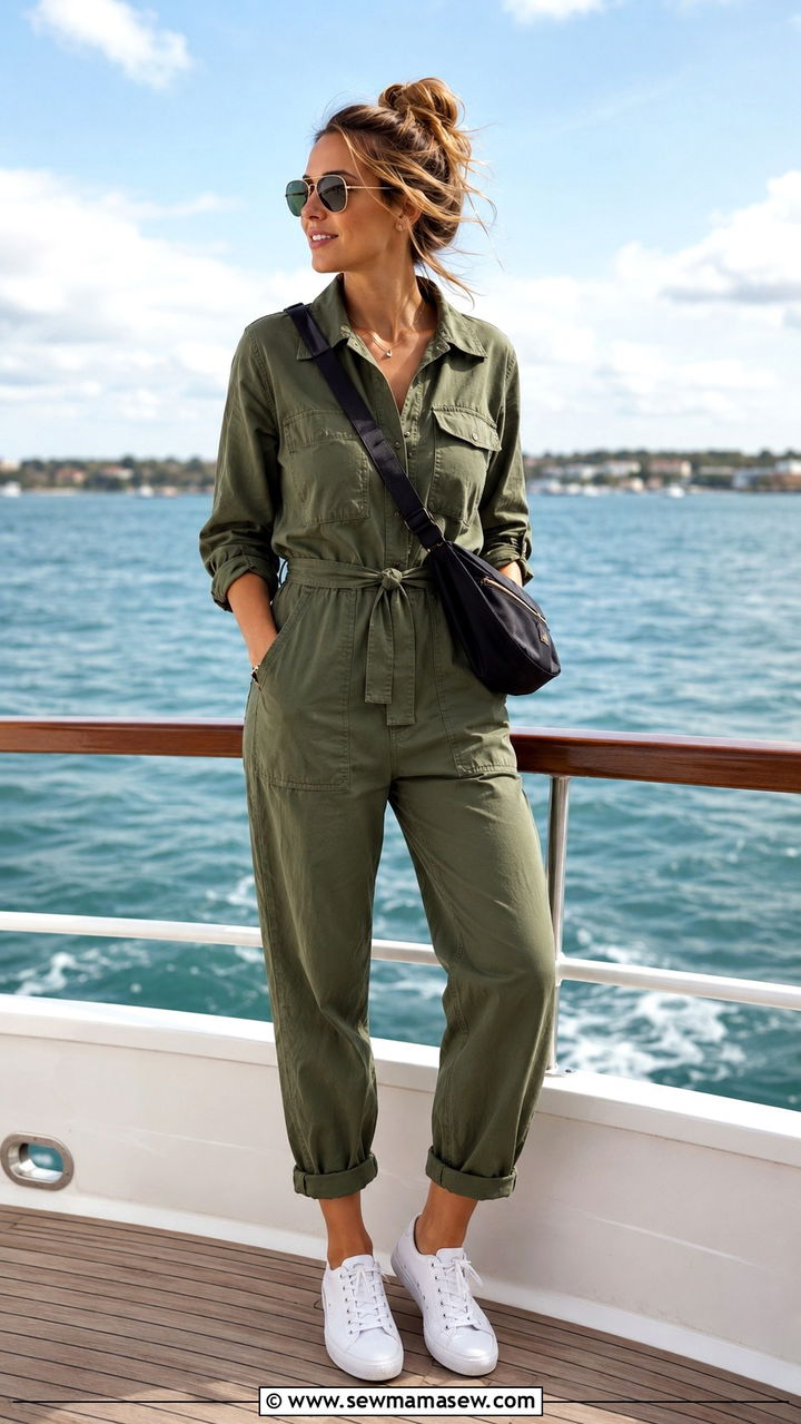 Utility Jumpsuit and White Sneakers Boat Outfit - 25 Boat day outfit ideas 2026