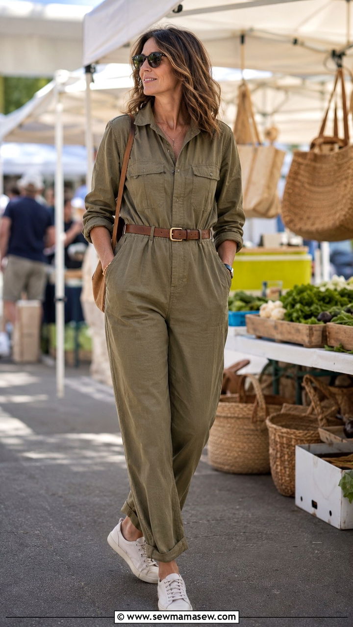 Utility Jumpsuit with Belt Tall Women Over 40 - 30 Tall outfits for women over 40