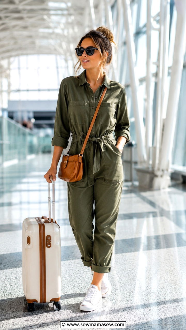 Utility Jumpsuit with Canvas Sneakers and Crossbody Bag - 30 spring pinterest outfit ideas