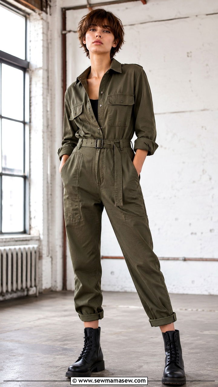 Utility Jumpsuit with Combat Boots - 30 Tomboy outfit ideas