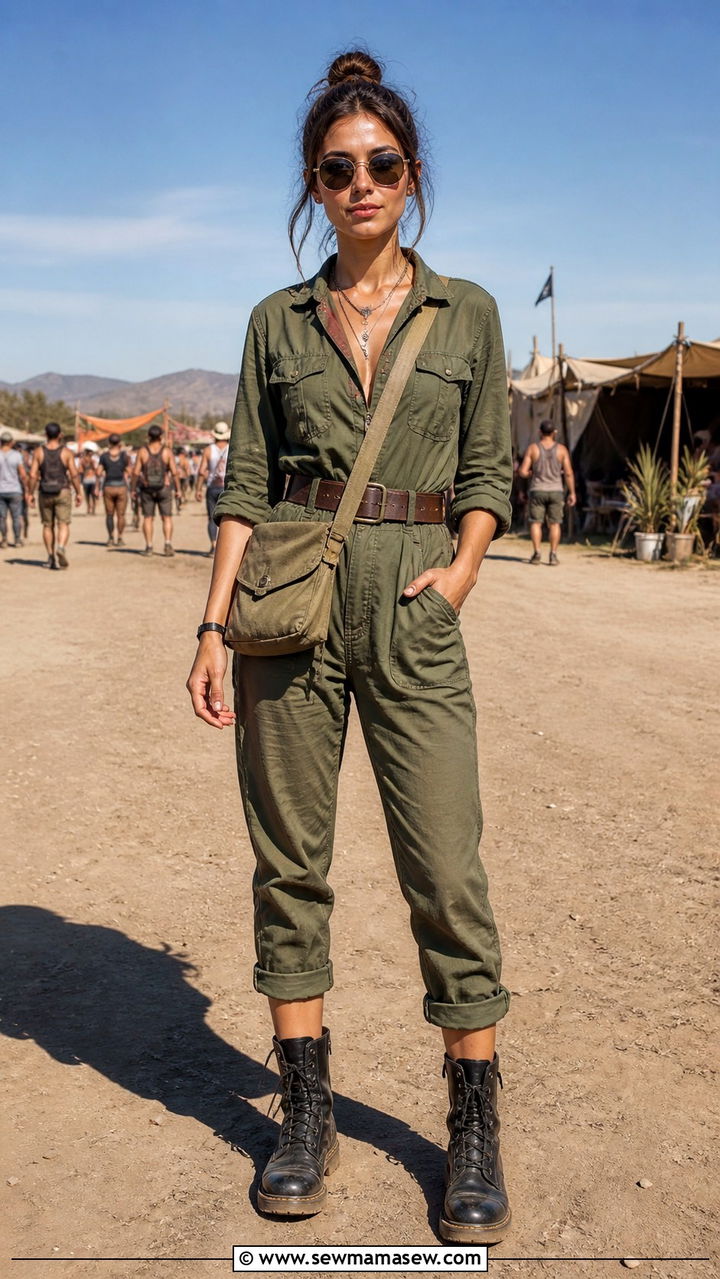 Utility Jumpsuit with Combat Boots Festival Outfit - 20 3 day music festival outfit ideas