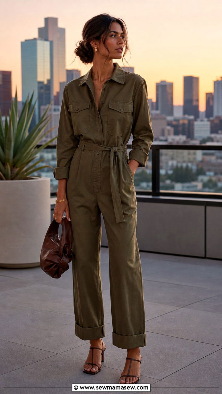 Utility Jumpsuit with Heeled Sandals - 40 Los Angeles outfit ideas