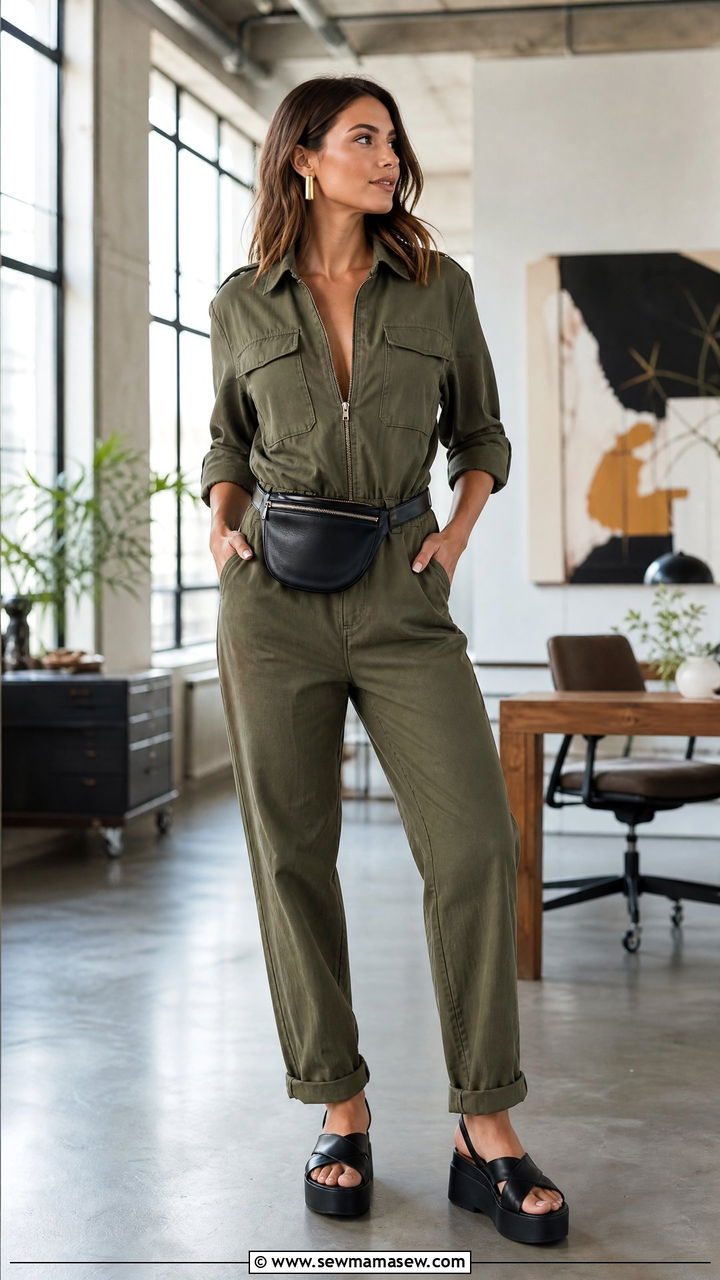 Utility Jumpsuit with Platform Sandals - 35 July outfit ideas