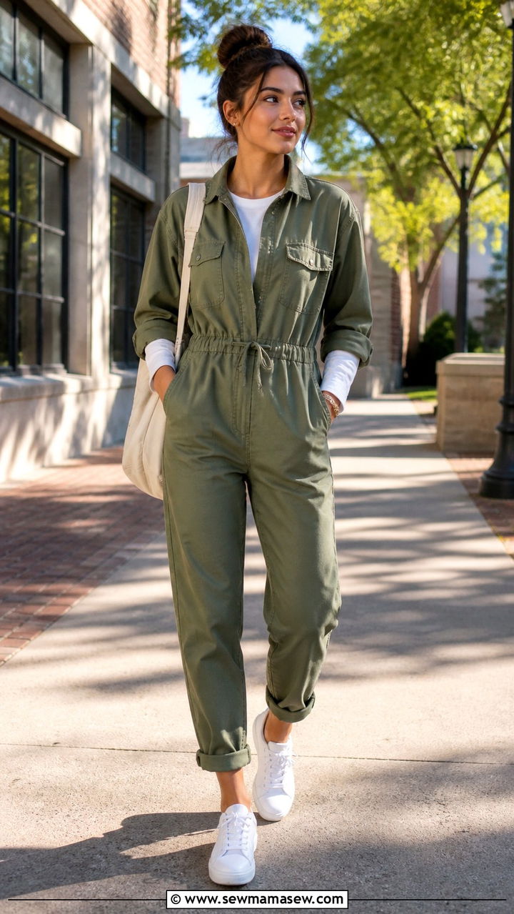 Utility Jumpsuit with Sneakers - 40 college outfits