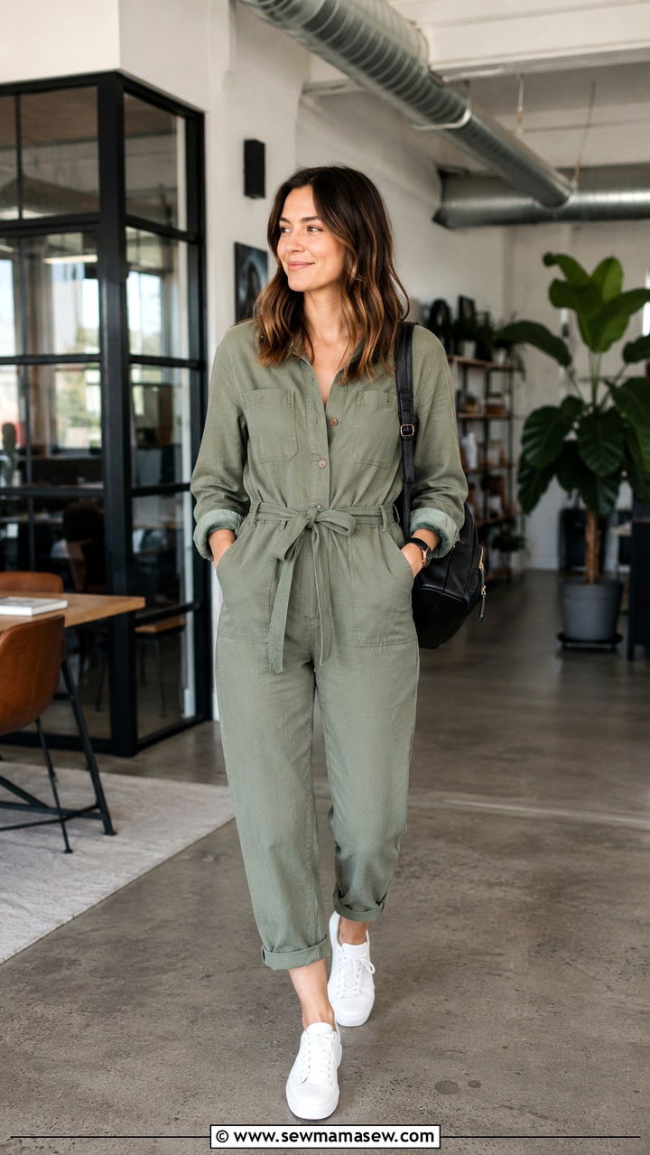 Utility Jumpsuit with Sneakers for Photoshoot - 25 Photoshoot outfits for midsize women