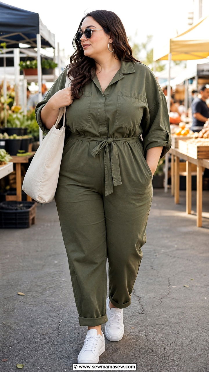 Utility Jumpsuit with White Sneakers - 30 Cute outfits for plus size