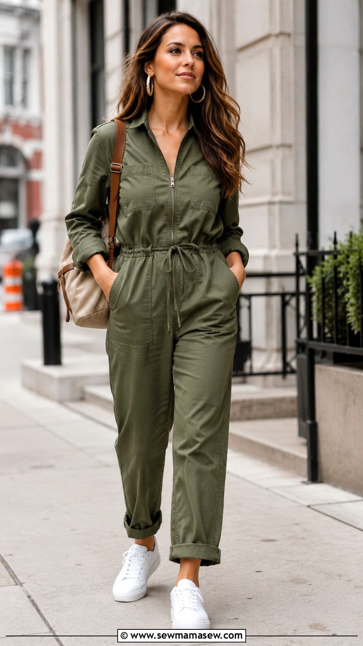 Utility Jumpsuit - 20 Spring outfits with statement earrings