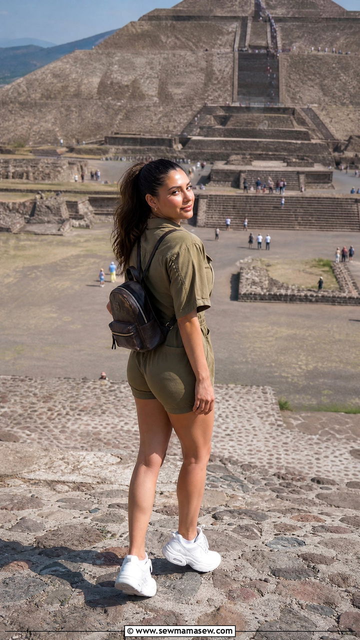 Utility Romper With Chunky Sneakers - 35 Mexico spring outfit ideas