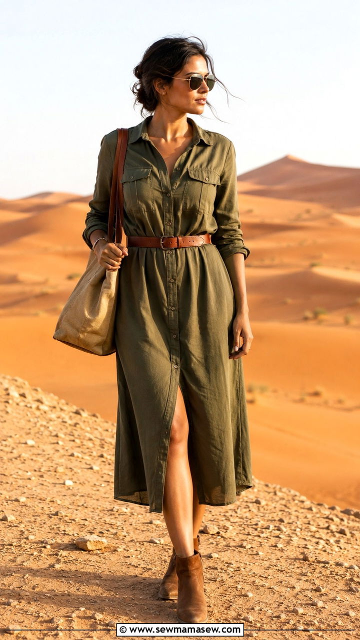 Utility Shirt Dress with Belt - 20 Modest outfit ideas for Morocco