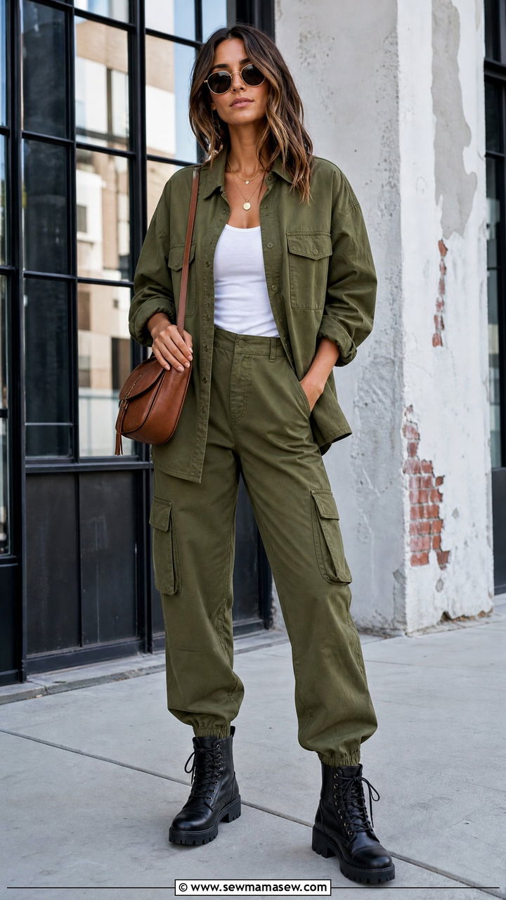 Utility Shirt and Cargo Pants Matching Set - 30 Matching set outfit ideas for brunch