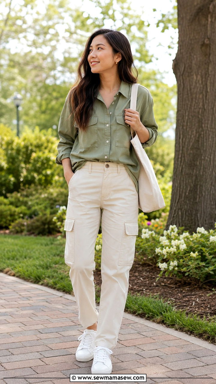 Utility Shirt and Cream Cargo Pants Spring Outfit - 30 spring outfits 2026 women casual