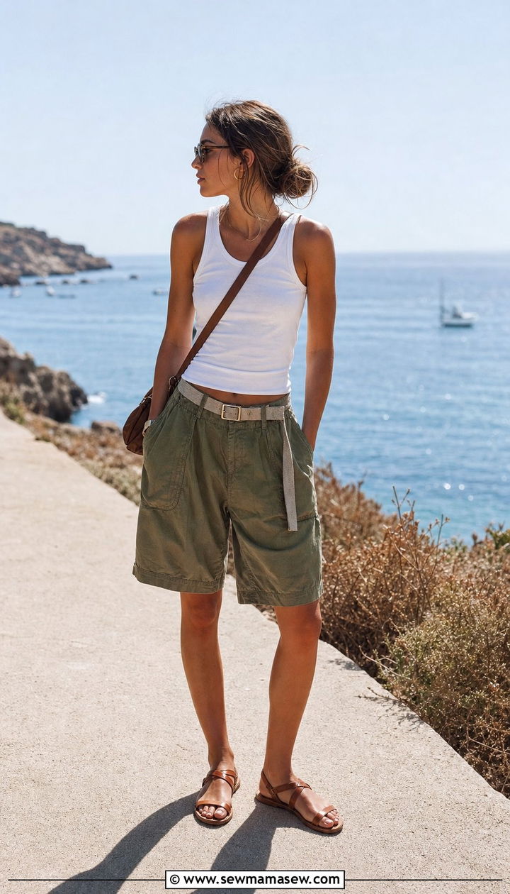 Utility Shorts With Tank Top - 25 European summer outfits 2026