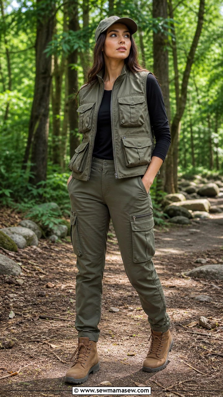 Utility Vest With Cargo Pants and Hiking Boots Outfit - 40 cargo pants outfit ideas for women