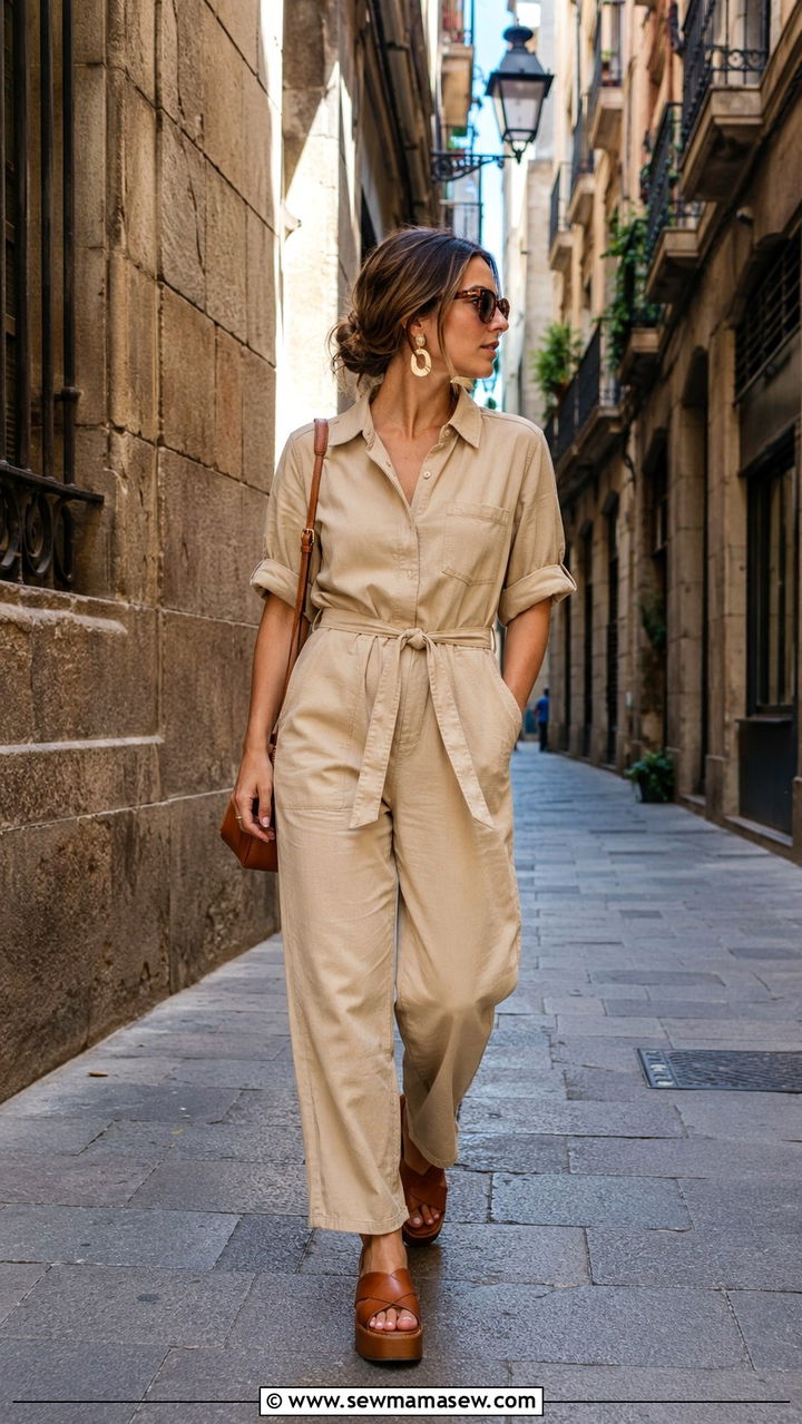 Utility boiler suit with platform sandals - 25 Petite outfit ideas for Europe