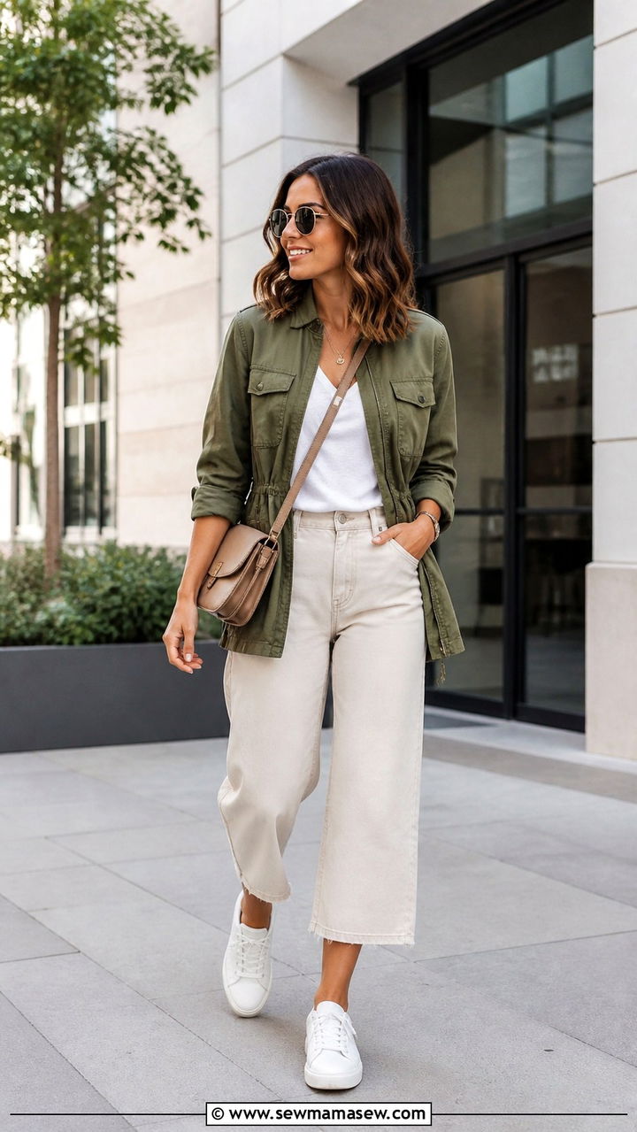 Utility jacket and cropped wide leg pants spring outfit - 40 Casual spring outfits