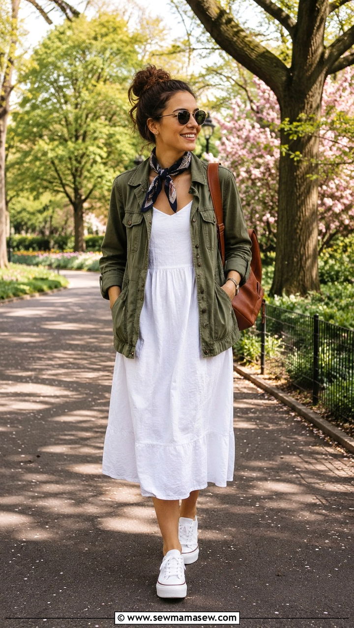 Utility jacket and dress for casual reunion - 30 Spring outfits for family reunion